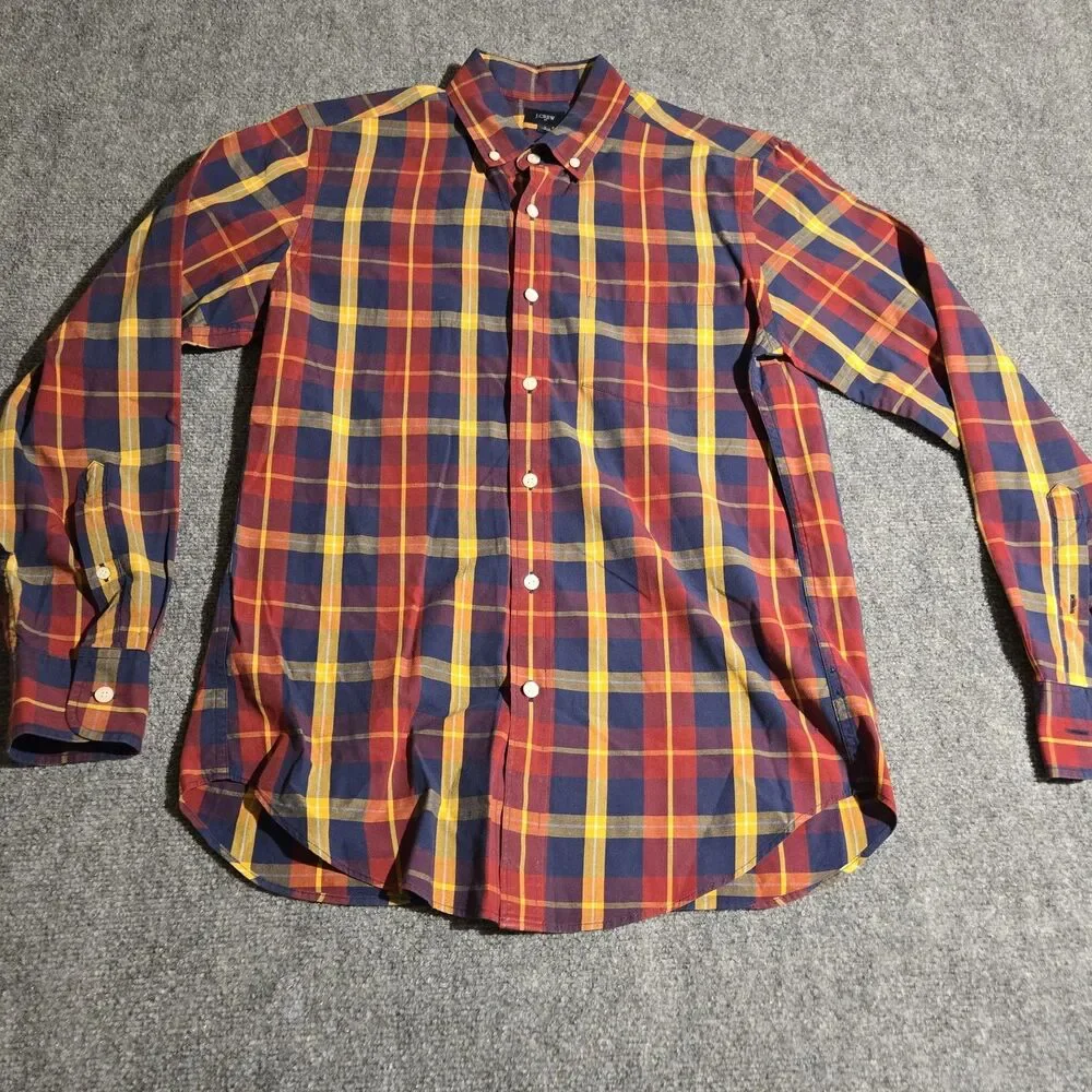 J Crew Shirt Mens Small Red Plaid Button Down Collar Long Sleeve 100% Cotton
